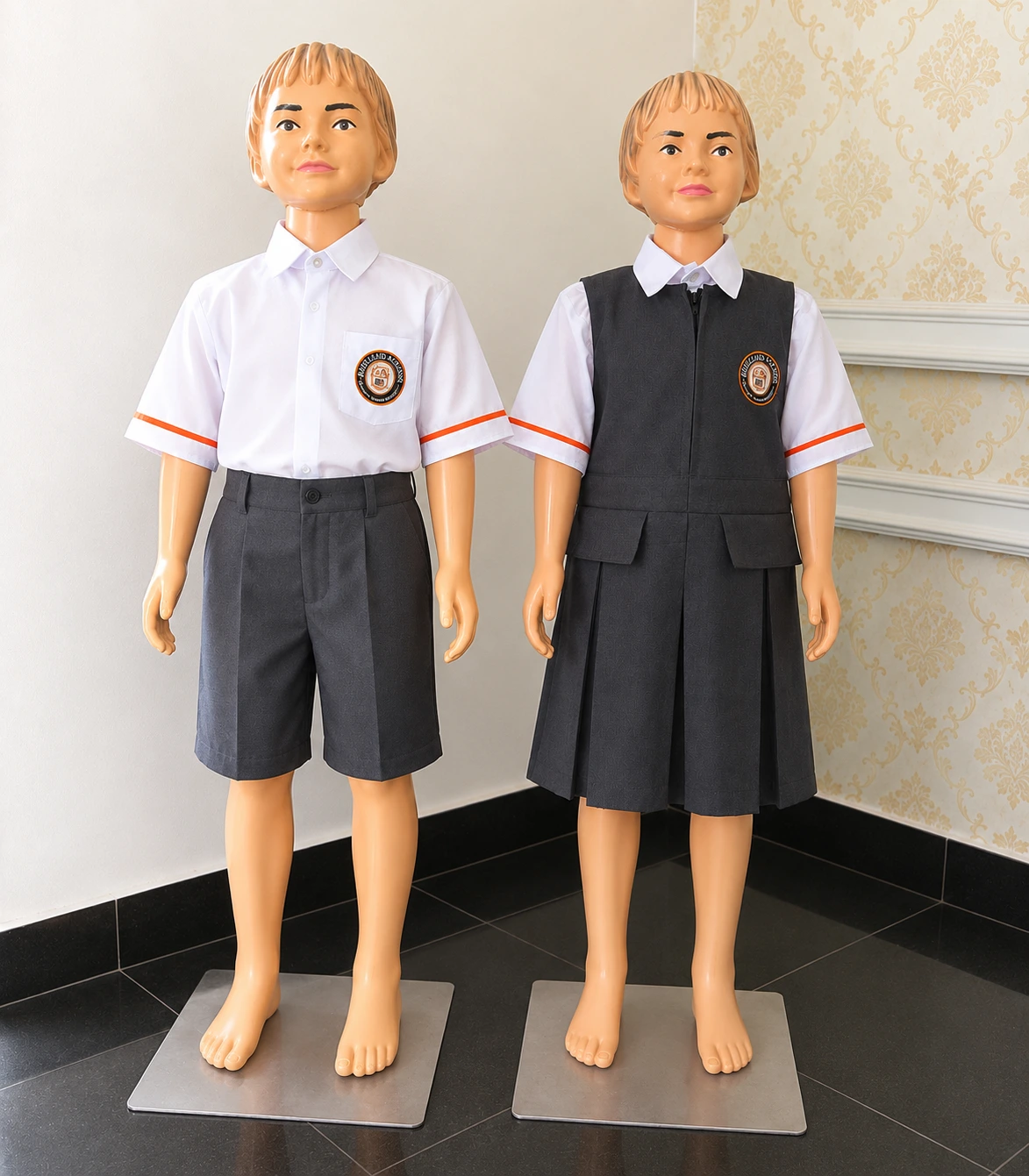 A finished school uniform waistcoat displayed by GENAZ