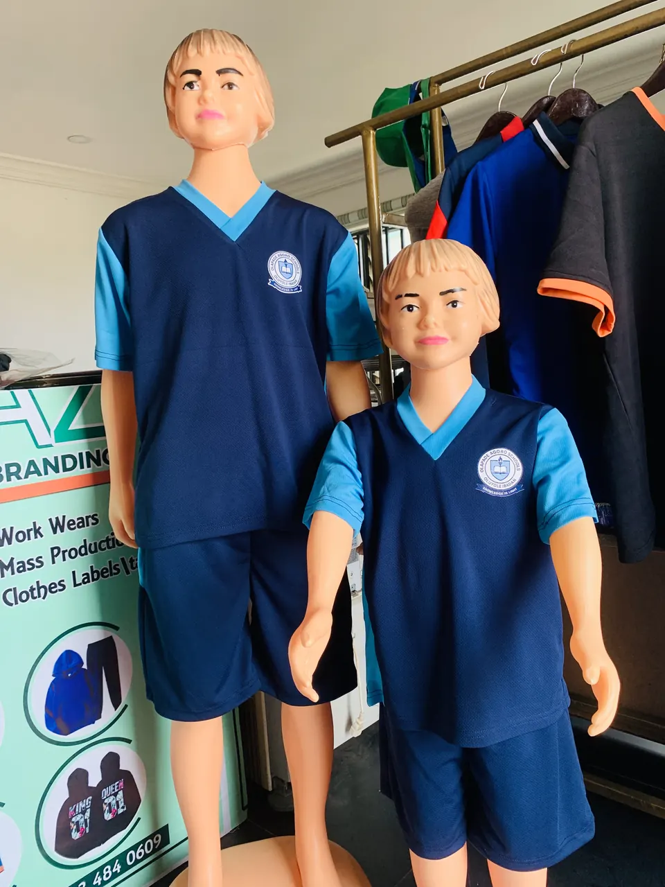 Custom navy and cream sports uniform displayed by GENAZ